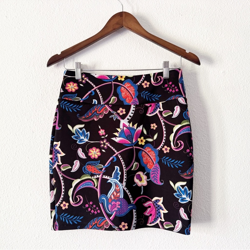 Vibrant Carmen Marc Valvo Floral Paisley Print Stretch Pencil Skirt Small Boho